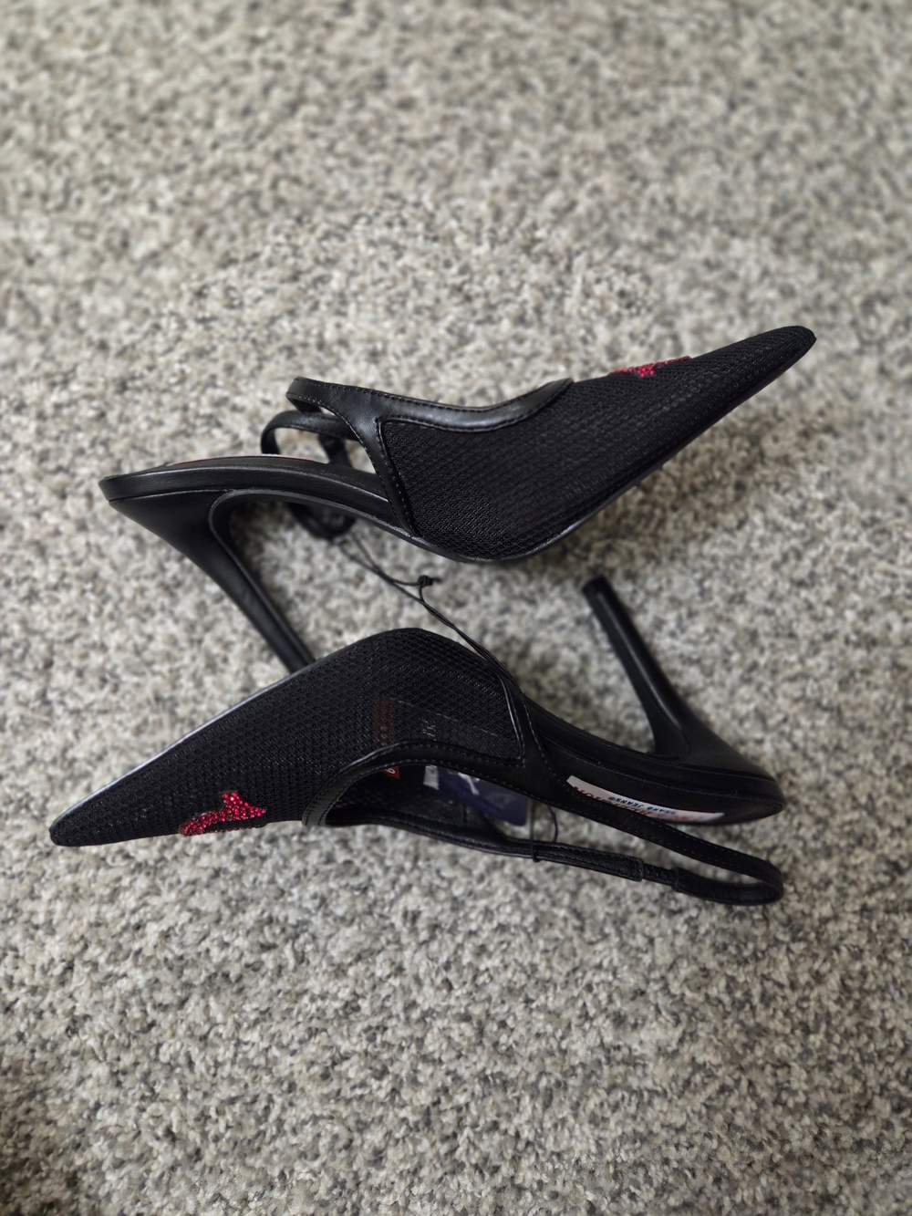 True Religion Black Slingback Heels with Pink Crystal Logo - Picture 4 of 6